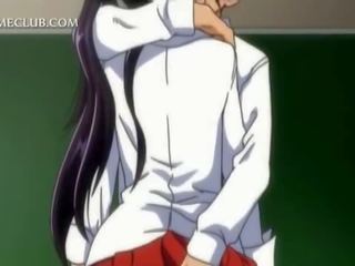 Hentai school- schatje kut geplaagd met een lik onder het rokje